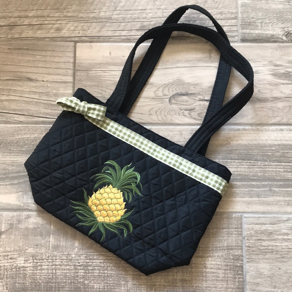 Williamsburg Pineapple Purse/Lunch Bag with Green Gingham Ribbon